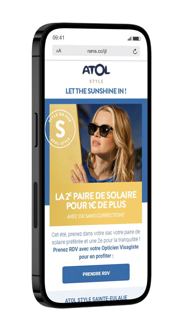 Landing page de redirection du SMS marketing