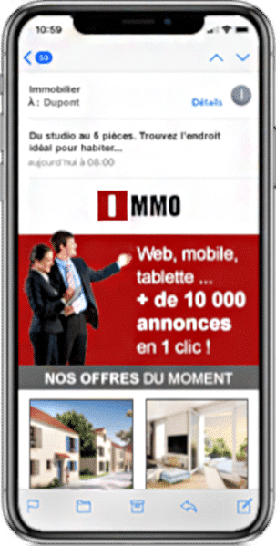 E-mail marketing d'une offre immobilière sur plaquette